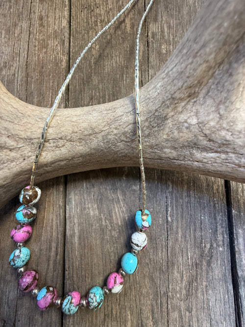Cotton candy dahlia liquid silver necklace