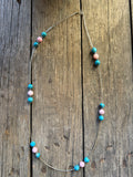 Pink conch and kingman turquoise liquid silver necklace