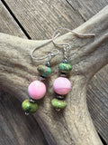 Pink conch and autumn creek turquoise earrings