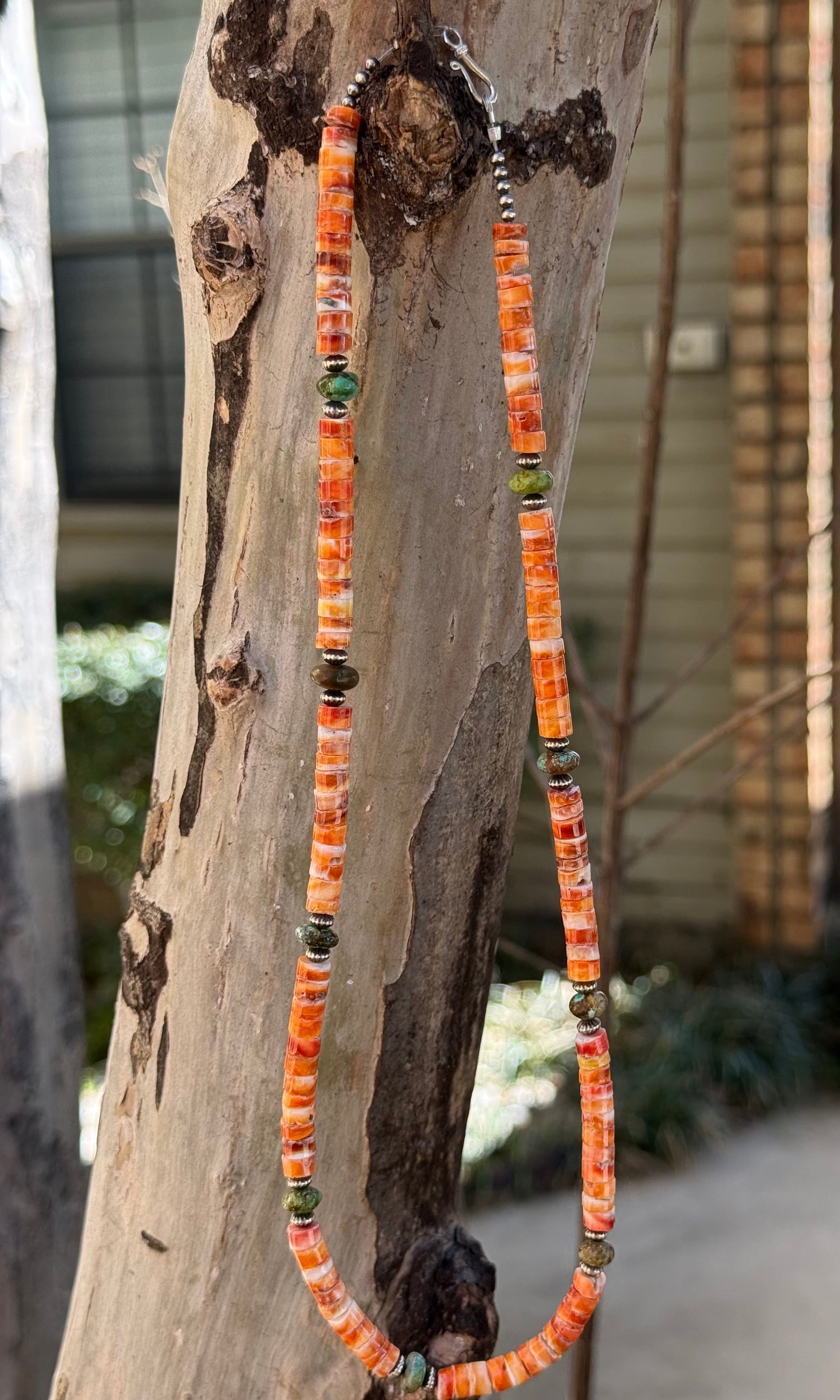 Spines oyster and autumn creek turquoise necklace